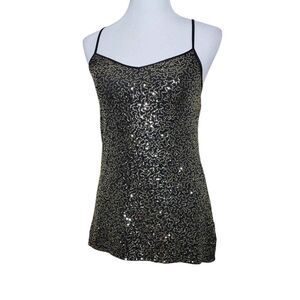 Express Sequin Shimmer Tank Top Gold Black Metallic Sparkle Cami Medium